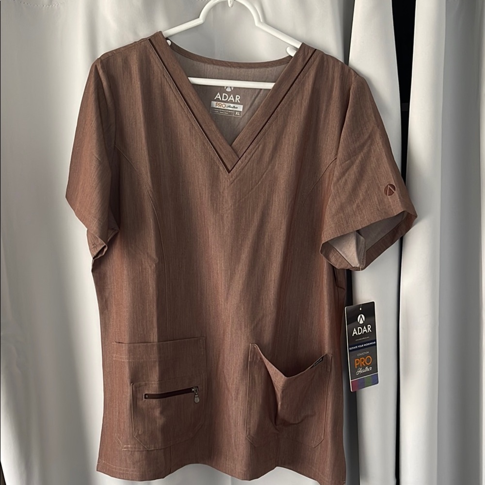 Adar Brown V-Neck Scrub Top